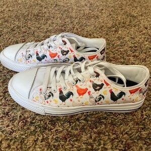 White Low Top Sneakers with Chicken and Chicks size 7.5